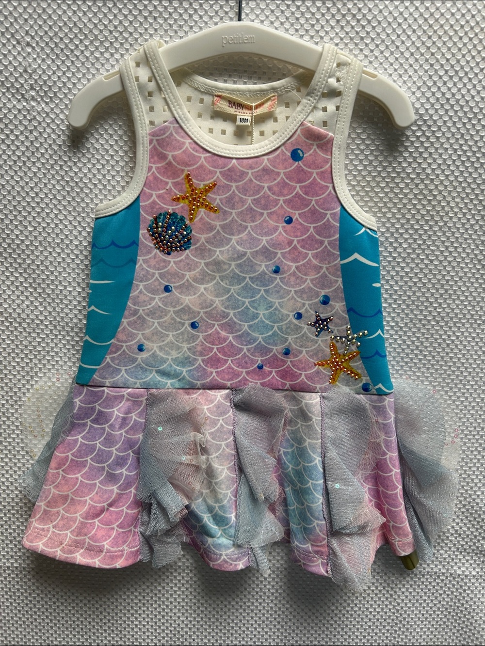 Baby Sara Pastel Mermaid Ruffle Dress w sparkles &  rhinestones.18M. NWT